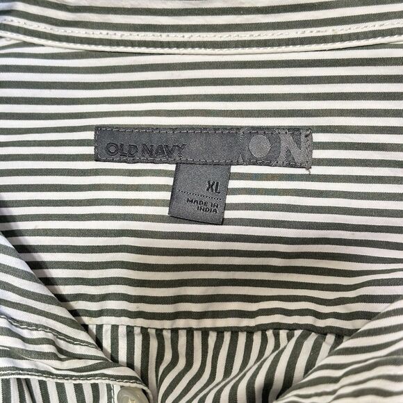 Old Navy Mens Green White Stripe Extra Large Casual Button Up Dress Shirt - Picture 8 of 9